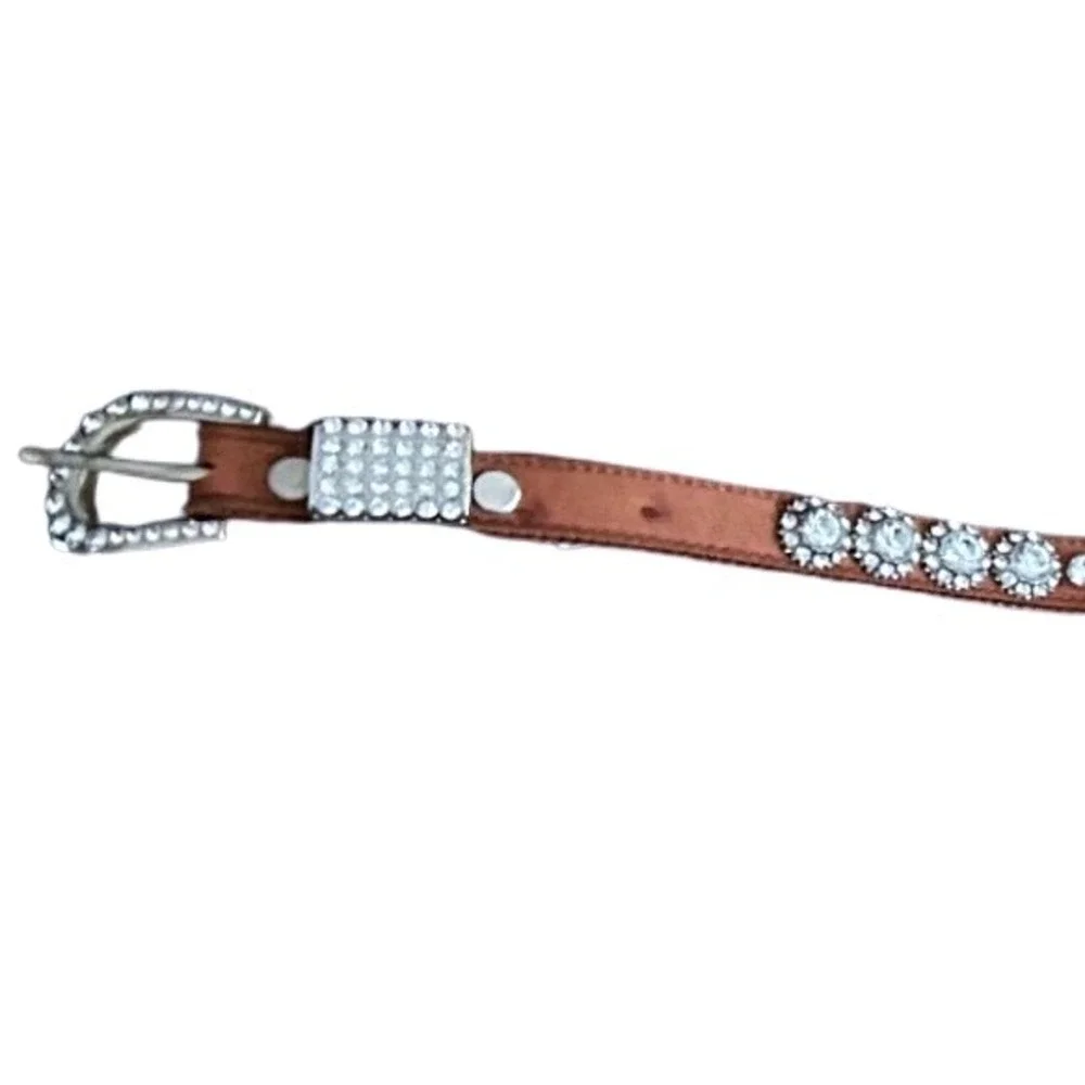 Kids Rhinestone Western Cowgirl Belt Sparkly Bling Brown Size 28